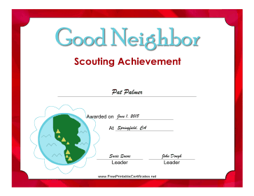 Good Neighbor Badge certificate