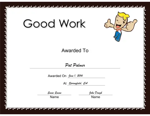 Good Work certificate