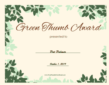 Green Thumb Award certificate