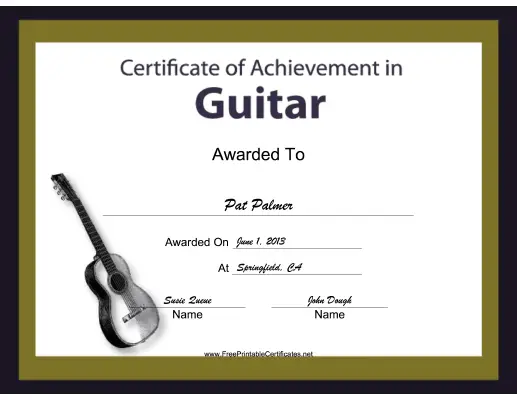 Guitar Instrumental Music certificate