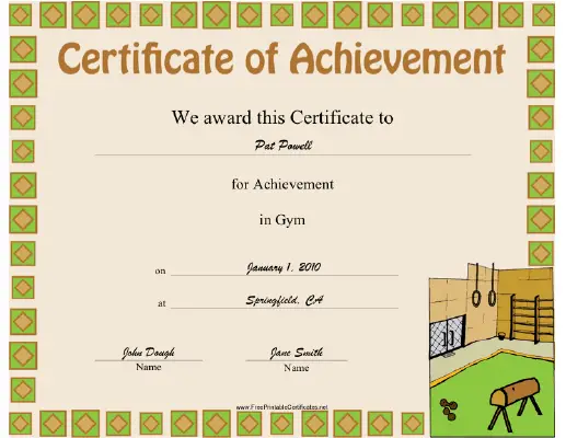 Gym certificate