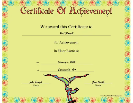 Gymnastics Floor Exercise certificate