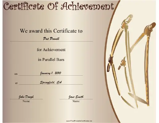 Gymnastics Parallel Bars certificate