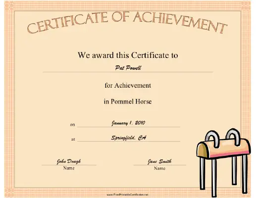 Gymnastics Pommel Horse certificate