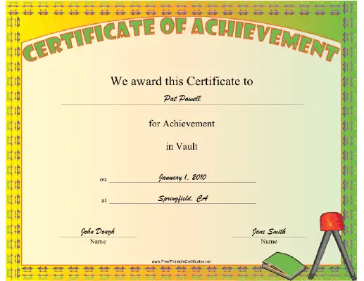 Gymnastics Vault certificate
