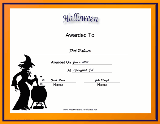 Halloween Holiday certificate