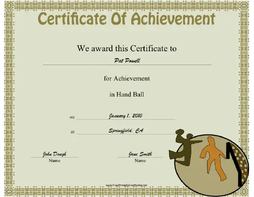 Hand Ball certificate
