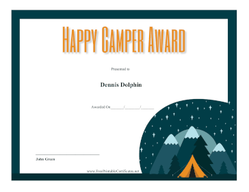 Happy Camper Award certificate