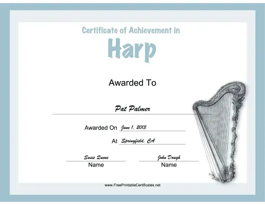 Harp Instrumental Music certificate