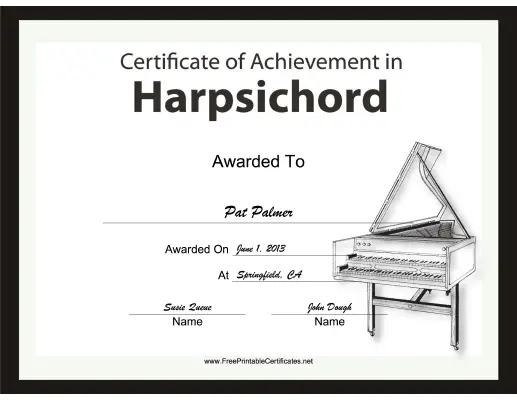 Harpsichord Instrumental Music certificate