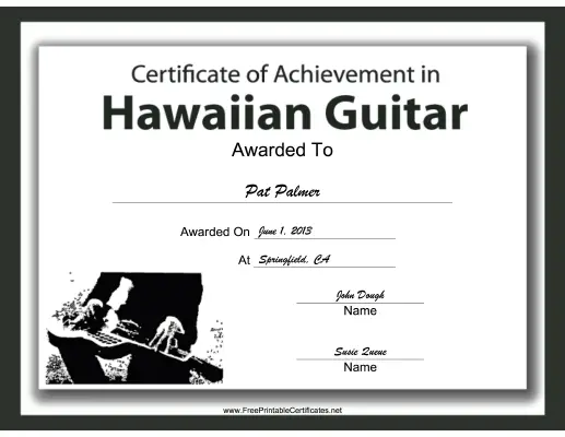 Hawaiian Guitar Instrumental Music certificate