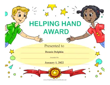 Helping Hand Award certificate