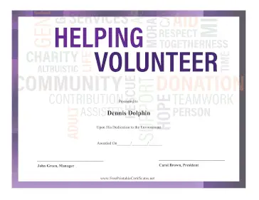 Helping Volunteer Award certificate