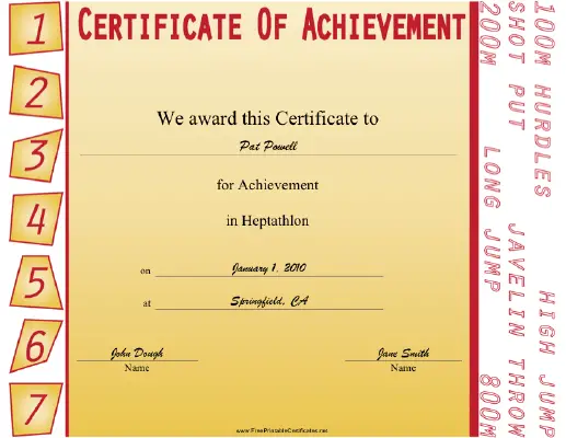Heptathlon certificate