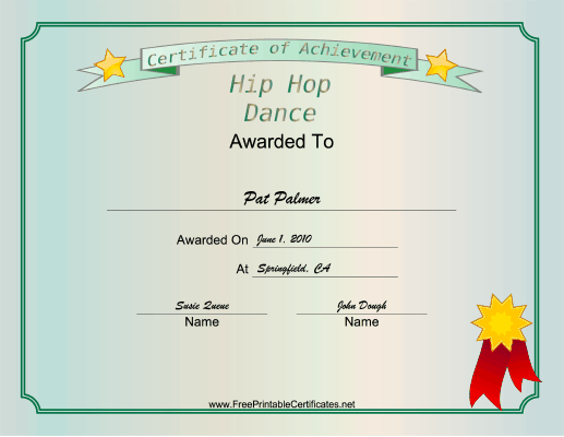 Hip Hop Dance certificate