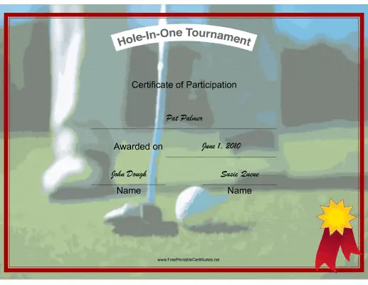 Hole in One Participant certificate