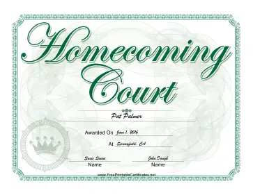 Homecoming Court Certificate Boy certificate