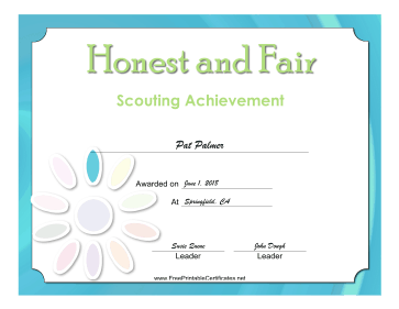 Honest And Fair Badge certificate
