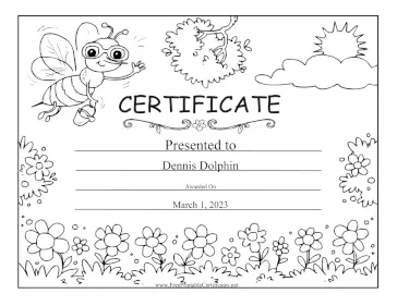 Honey Bee And Flowers Black and White certificate