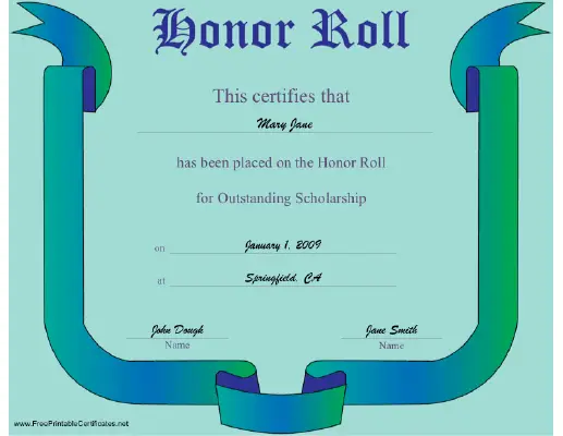 Honor Roll certificate