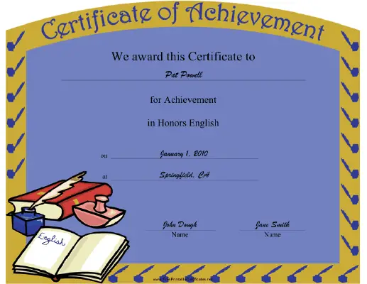 Honors English certificate