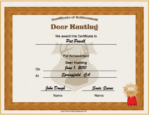 Hunting Deer Achievement certificate