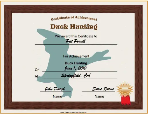 Hunting Duck Achievement certificate