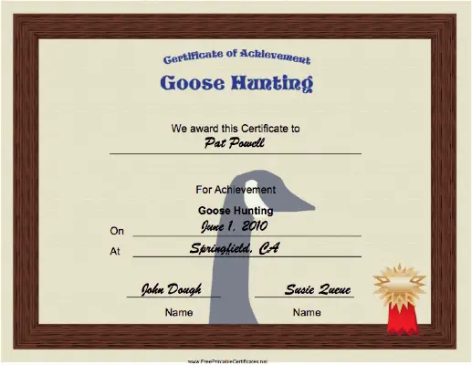 Hunting Goose Achievement certificate