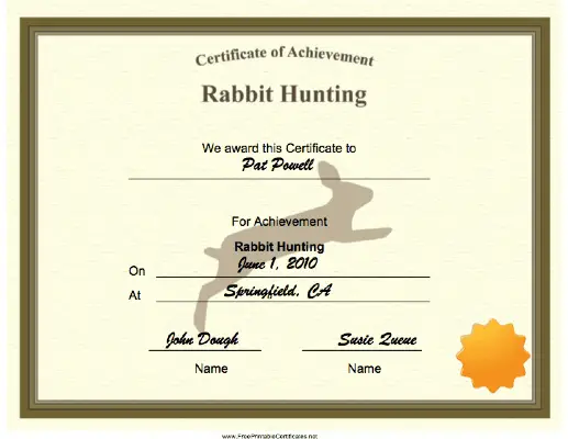 Hunting Rabbit Achievement certificate