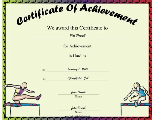 Hurdles certificate