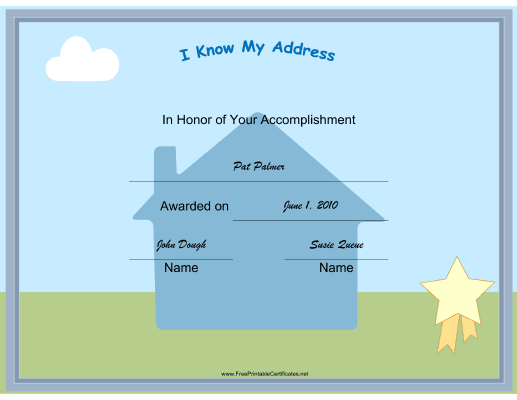 I Know My Address certificate