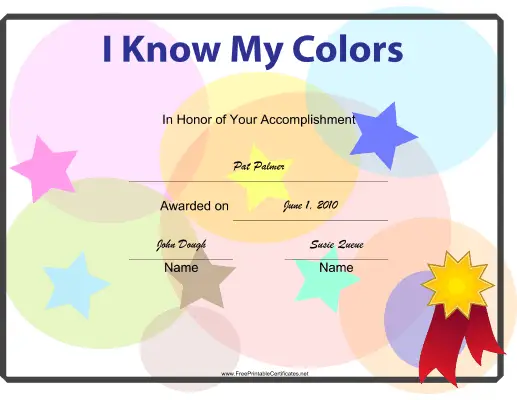I Know My Colors certificate