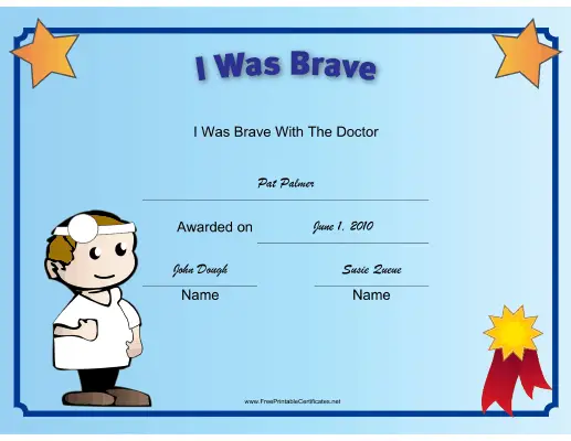 I Was Brave at the Doctor certificate