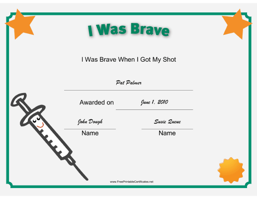 I Was Brave Shot certificate