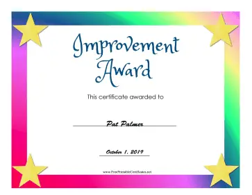 Improvement Award certificate