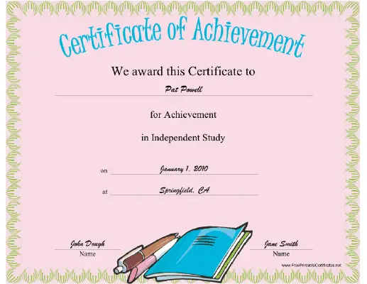 Independent Study certificate
