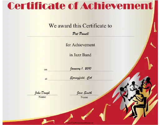 Jazz Band certificate