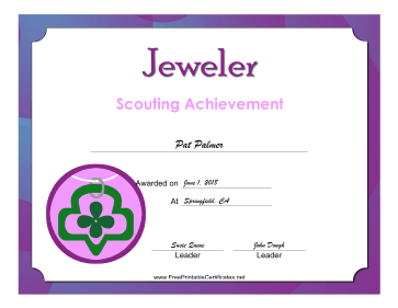 Jeweler Badge certificate