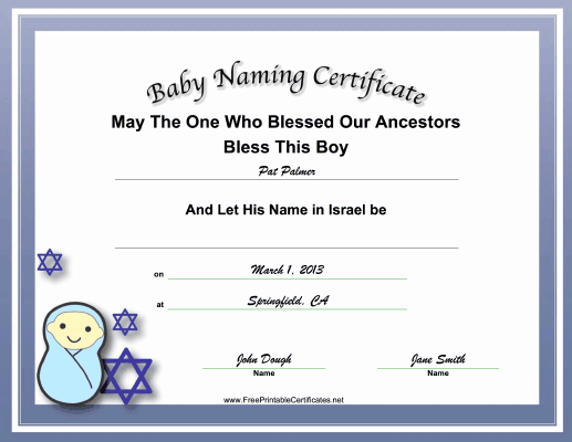 Jewish Baby Boy Naming certificate