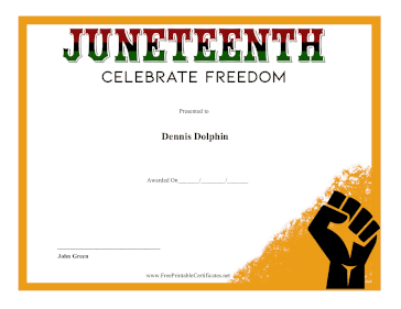 Juneteenth Celebration certificate