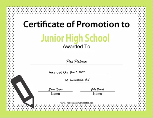 Junior High School Promotion certificate