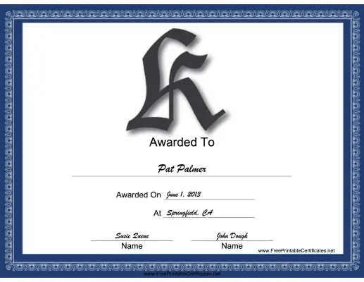 K Monogram certificate