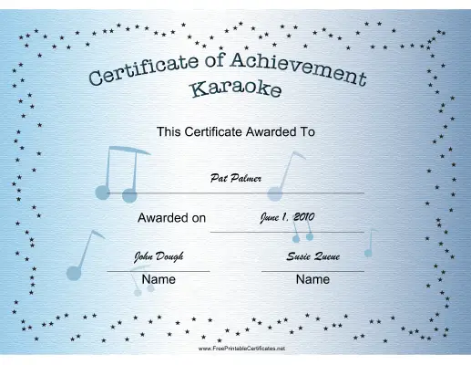 Karaoke certificate