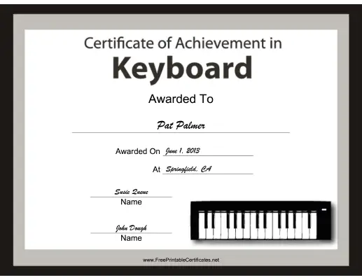 Keyboard Instrumental Music certificate
