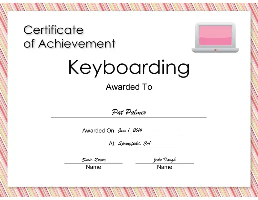 Keyboarding certificate