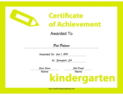 Kindergarten Achievement certificate