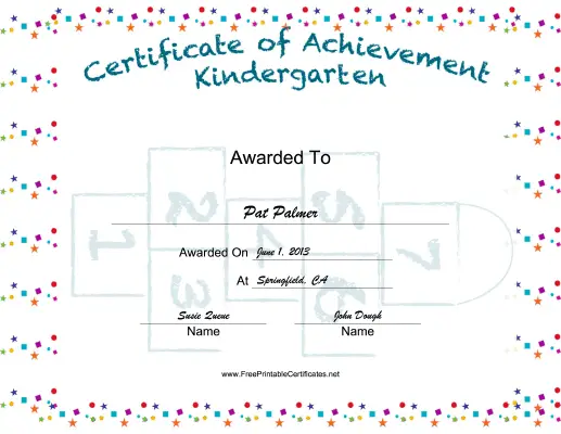 Kindergarten Achievement certificate