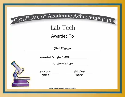 Lab Tech Academic certificate