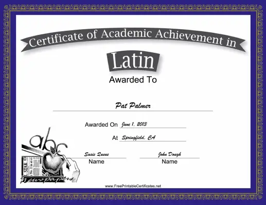 Latin Academic certificate