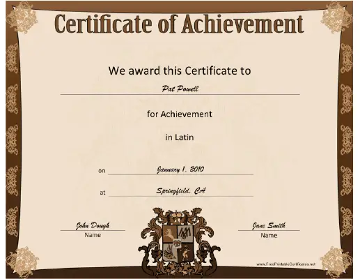 Latin certificate
